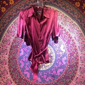 Inc silk burgundy short sleeve silk blouse